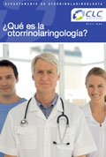 Portada documento ¿Qué es  la otorrinolaringología? en la que aparece un equipo médico de tres  personas, entre las que está un doctor