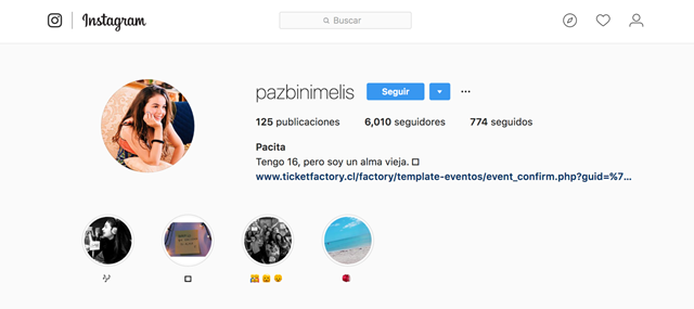 perfil de Instagram de Paz Binimelis
